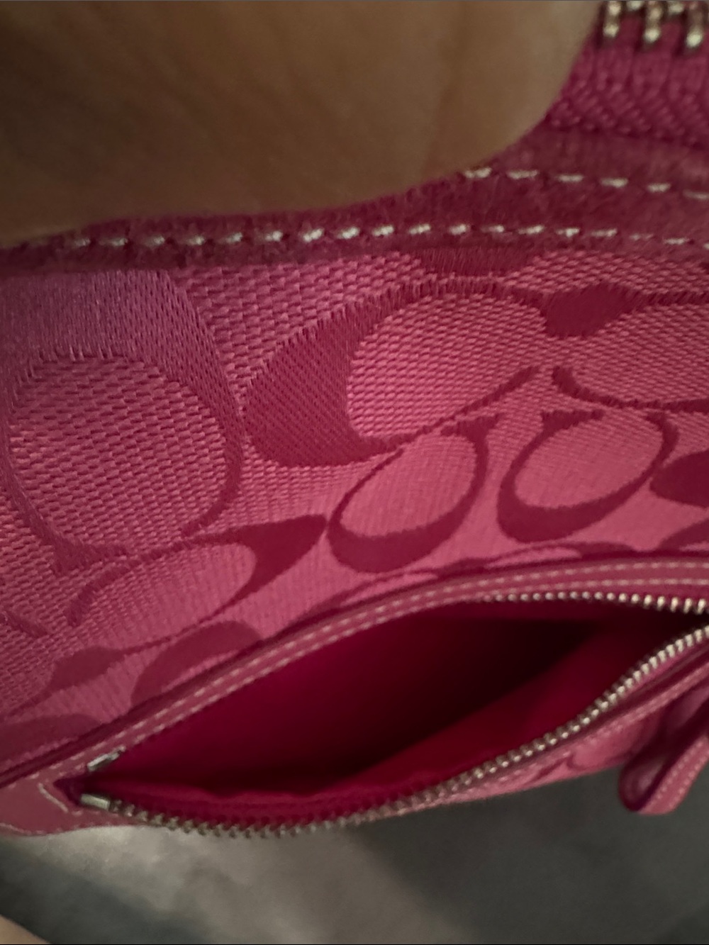 Coach Hot Pink Signature Canvas Shoulder Bag with Tassel Charm - Picture 5 of 8